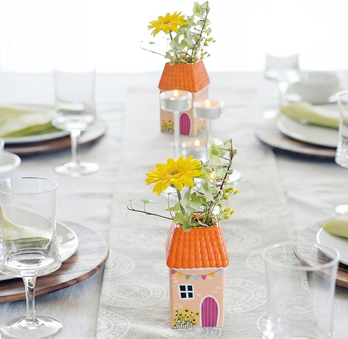 Remerry Ceramic House Shape Vase 2.4 x 3.8 Inch Mini Handmade Vase Decorative Small Flower Container for Living Room Bedroom Farmhouse Home Table Decor Cute Birthday Gift (Orange)