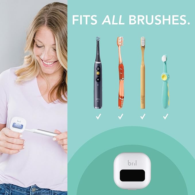Bril UV-C Toothbrush Cleaner and Holder – Wall Mounted Toothbrush Head Cover, Electric & Manual Brush Cleaner Cover Case with Magnetic Mount, Portable, Durable, Rechargeable, Universal Fit – White