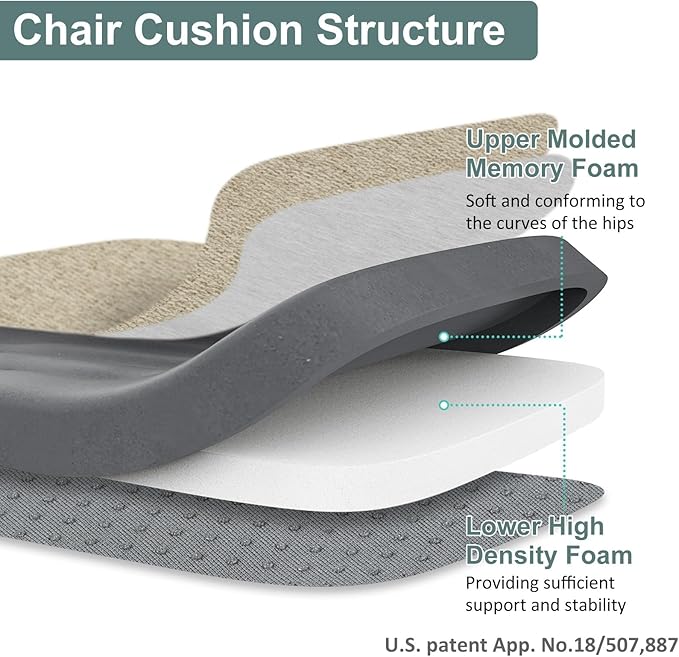 Shinnwa Dining Chair Cushions Set of 4, Patented Design Memory Foam Seat Cushions for Dining Chairs with Ties and Washable Cover, 4 Pack, 17" x 16" x 2", Natural Linen