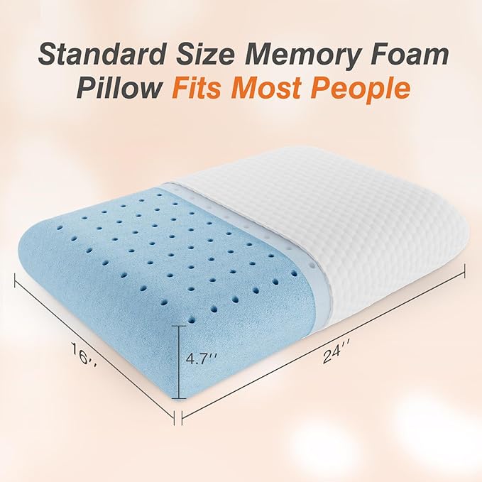 DUMOS Memory Foam Pillows for Sleeping 2 Pack, Bed Pillows for Adults with Washable Cover and Breathable Mesh, Gel Cooling Pillow for Back and Side Sleeper Support, White