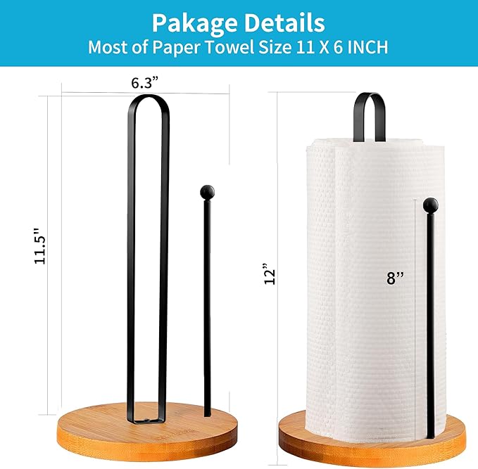 Wood Paper Towel Holder Countertop, TONLEA Kitchen Paper Towel Holder FreeStanding with Non-Slip Base for Kitchen and Bathroom Organization