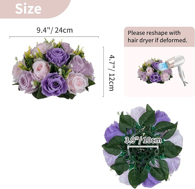 NUPTIO Artificial Flower Ball Centerpieces: Lilac & Purple & Pink Rose Arrangements for Wedding Party Tables - 2 Pcs Faux Silk Floral DIY Kissing Balls for Home Event Dining Decorations