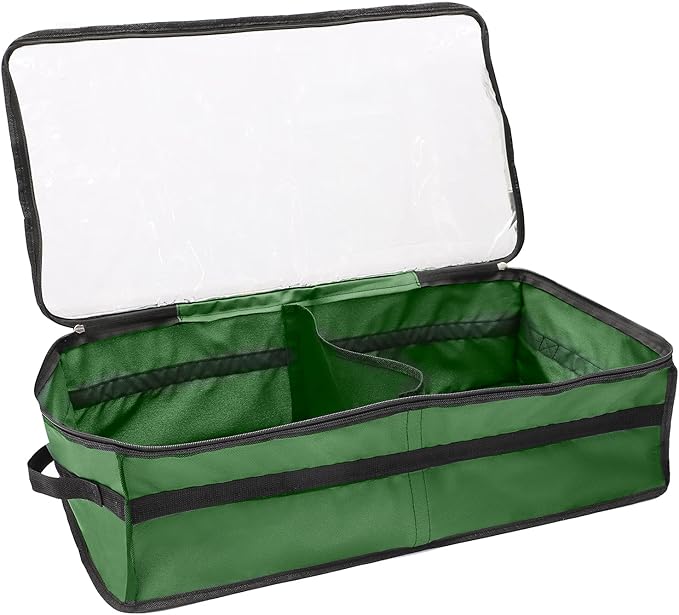 Ornament Storage Box Under Bed 64 Cell Partition 600D Oxford PVC Transparent Window 61x30.5x15cm (Green)