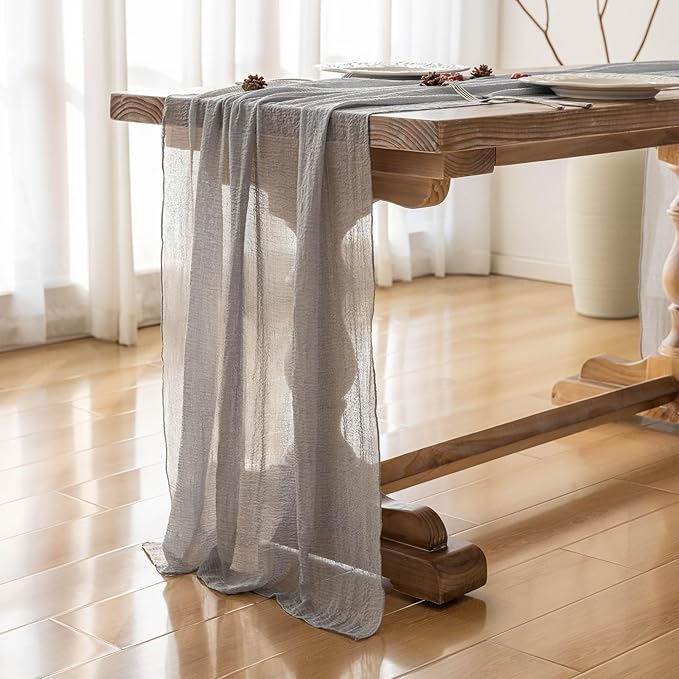 Keketoarrange Dusty Blue Easter Spring Cheesecloth Table Runner Gauze Rustic Cheese Cloth 120 Inch 10 FT for Wedding Baby Bridal Shower Birthday Engagement Party Sheer Boho Home Decorations