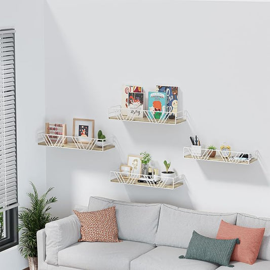 Amaoot Floating Shelves for Wall Set of 4, Different Sizes Mounted Wood Floating Shelf, Wall Shelves for Living Room, Bedroom, Bathroom, Kitchen, Farmhouse Decor, Office