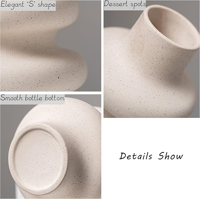 Steviieden Ceramic Modern Dried Flower Vase, Off White Round Pampas Vase, Boho Home Decor for Centerpiece Wedding Dinner Table Party Living Room Office Bedroom, Housewarming Gift