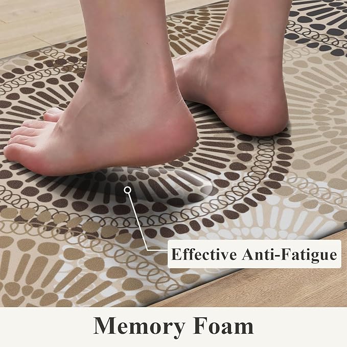 HEBE Anti Fatigue Kitchen Rugs Sets of 2, Non Slip Kitchen Mats for Floor, Waterproof Cushioned Comfort Standing Carpet for Kitchen Sink, Home Office, Laundry Room