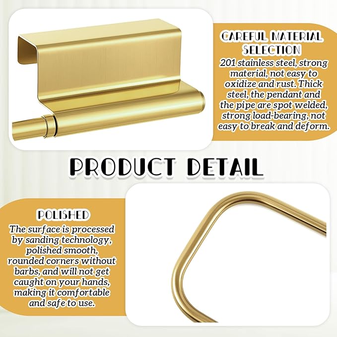Yaocom 12.4 Inches Cabinet Door Paper Towel Holder Camper Under Sink No Drilling Paper Towel Storage and Dispenser for RV Kitchen Bathroom Laundry Room, Stainless Steel(Gold,1 Pcs)