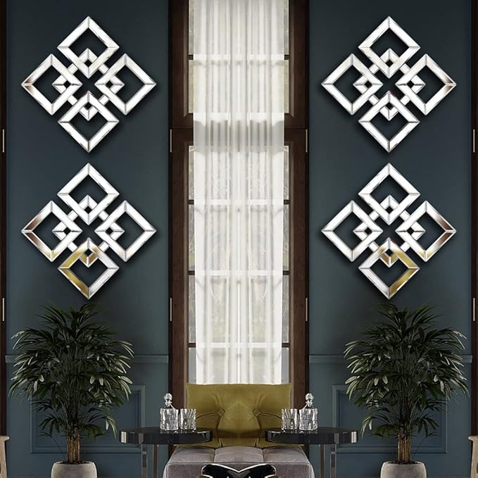 QMDECOR Square Mirrored Wall Decor Decorative Mirror 12x12 inches Modern Fashion DIY Silver Wall-Mounted Mirrors