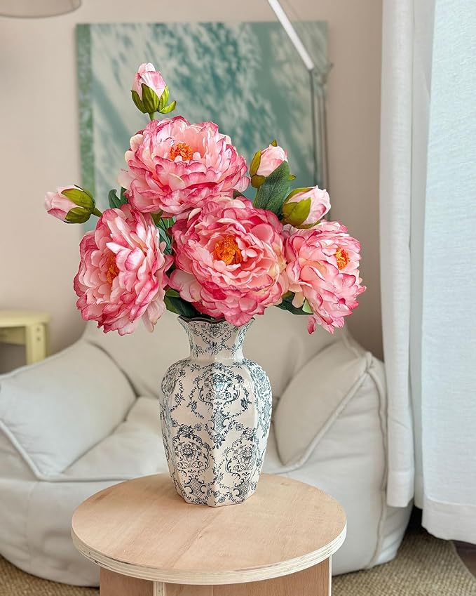 Vintage Chinoiserie Ceramic Vase, Porcelain Decorative Flower Vase for Centerpiece Living Room Table Shelf, Retro Country Decor