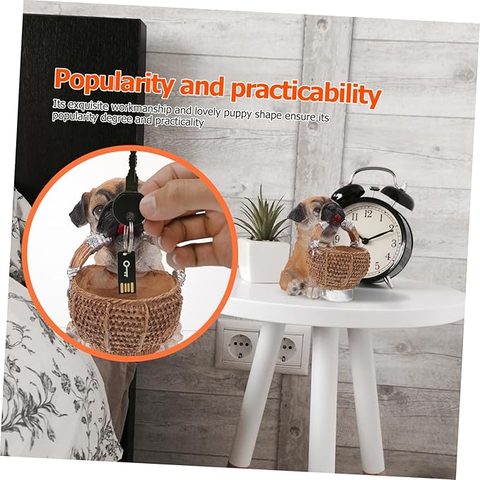 Cute Puppy Resin Key Holder Storage Basket for Home Entryway Decor Creative Dog Figurine Organizer for Keys and Items Unique