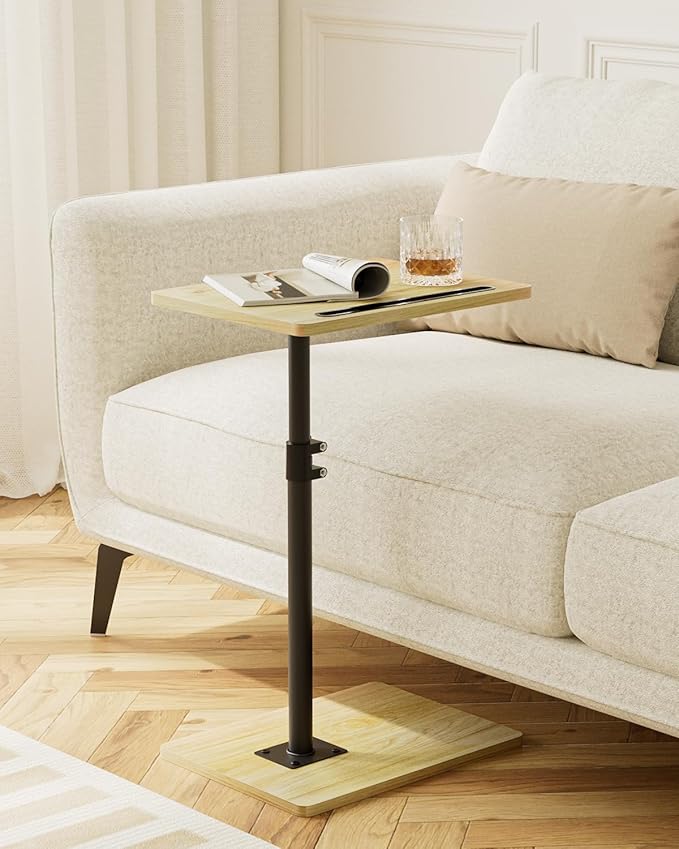 Masupu Sofa Arm Tray Table - 360° Swivel Height Adjustable End Table, Small Snack Side Table for Couch, C Shaped Table for Bed, Chair or TV Tray Table(Natural)