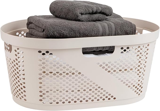 Mind Reader 40L Laundry Basket, Clothes Hamper, Premium Wicker Design, Plastic, Ivory
