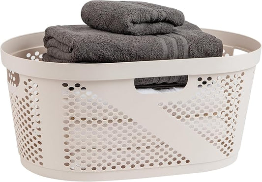 Mind Reader 40L Laundry Basket, Clothes Hamper, Premium Wicker Design, Plastic, Ivory