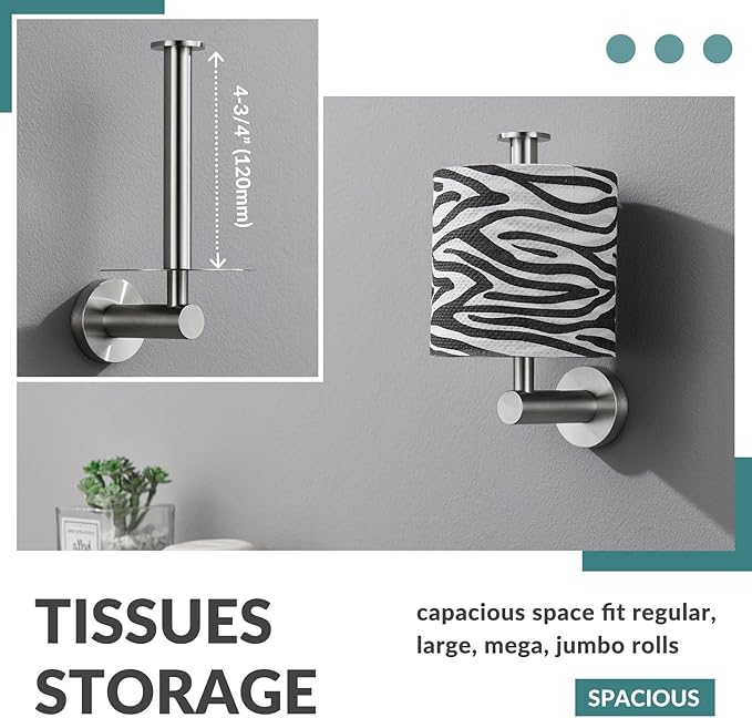 Vertical Toilet Paper Holder, Aomasi SUS304 Stainless Steel Toilet Tissue Roll Hanger with Round Plate, Bathroom TP Roll Organizer, Wall Mounted, Brushed Nickel