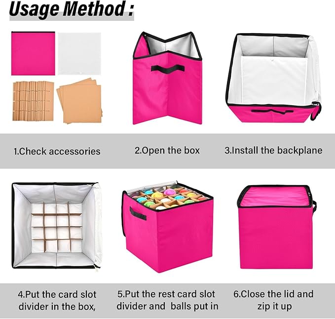 Hot Pink Christmas Ornament Storage Basket Box Holiday Storage Container Cube with Adjustable Dividers for 64 Holiday Ornaments or Decorations Keeps Clean and Dry for Next Season