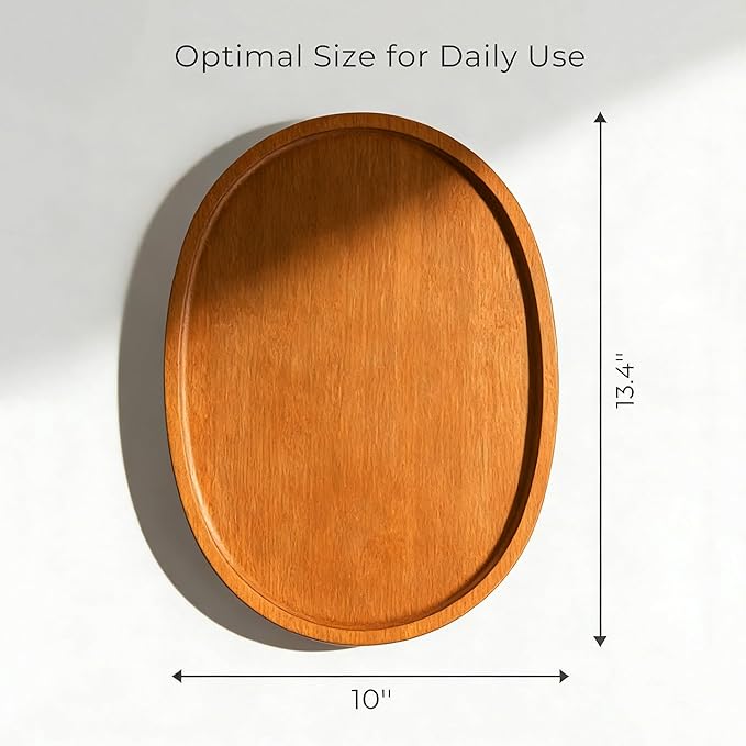 DETOR Clip-On Couch Armrest Table, 13.4" x 10" Oval Shape, Caramel Bamboo Finish, Stainless Steel Hinges, Odor-Free Non-Slip Pads, Fits 6"–10" Armrests