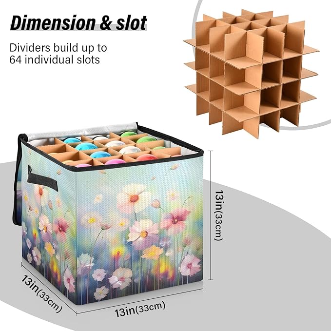 Kigai Wild Flower Christmas Ornament Storage Box with Zipper & Adjustable Dividers Holiday Ornament Organizer Xmas Storage Container, 64 Balls