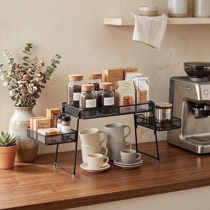 MyGift Over the Sink Shelf Black Metal Organizer Rack, 3 Tiered Bathroom or Kitchen Sink Storage Display Caddy