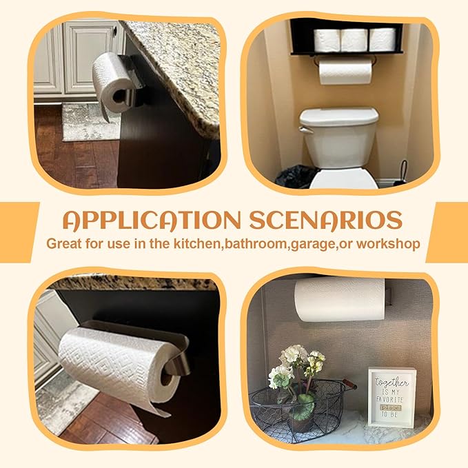 ECOTRIC Wall Mount Paper Towel Rack, Stainless Steel Kitchen Paper Towel Holder Under Cabinet，Silver Stylish Convenient Rollable Space-Saving Design
