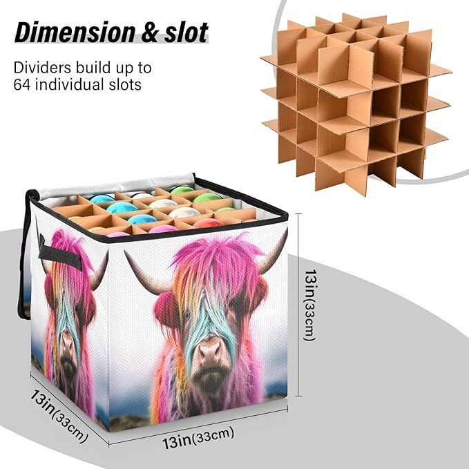 Kigai Highland Cow Christmas Ornament Storage Box with Zipper & Adjustable Dividers Holiday Ornament Organizer Xmas Storage Container, 64 Balls