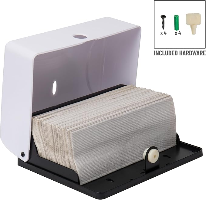 Mind Reader Paper Towel Dispenser, Tri-Fold Towel Holder, Restroom, Wall Mount, Bathroom, White