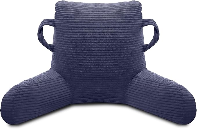 Reading Pillow for Sitting in Bed Adult, Bed Reading Pillow with Shredded Memory Foam, Back Pillow for Sitting with Arms and Pockets, Deepblue