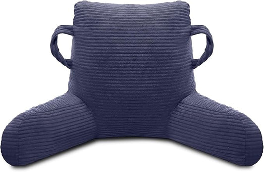 Reading Pillow for Sitting in Bed Adult, Bed Reading Pillow with Shredded Memory Foam, Back Pillow for Sitting with Arms and Pockets, Deepblue
