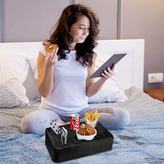 Couch Bed Cup Holder Pillow, Nisdoing 5 Hole Couch Drink Holder! Keep Drinks Hand Side and KeepTemp, Prevent Spills and Use Anywhere.Cup Holder for Couch, Bed,Camping,RV,Car,Beach.Black