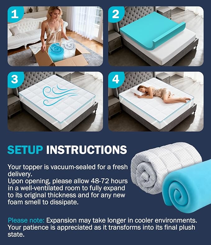 Dual Layer 4 Inch Memory Foam Mattress Topper King Size, 2" Cooling Gel Memory Foam & 2" Pillow Top, Mattress Pad Cover for Back Pain Relief, Deep Elastic Pocket, Medium Support, White