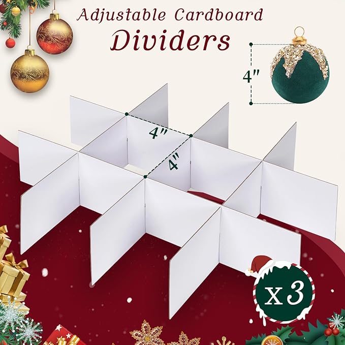 Christmas Ornament Storage Box with Adjustable Dividers Zippered Top Stores up to 36 Holiday Ornaments (4 Inch) Xmas Ball Decorations Organizer Storage Container Bin