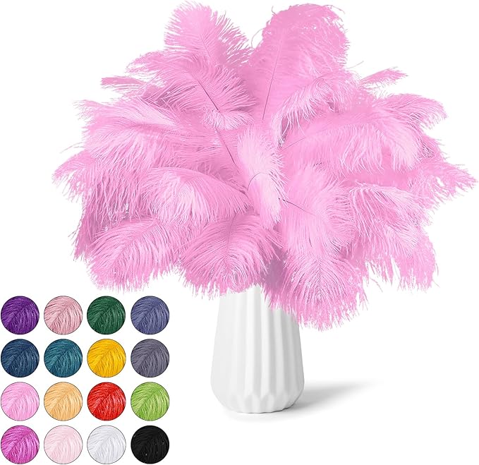 30pcs Pink Ostrich Feathers Natural Bulk 8-10inch(20-25cm) Vase Craft Wedding Home Party Centerpieces Christmas Day Decoration