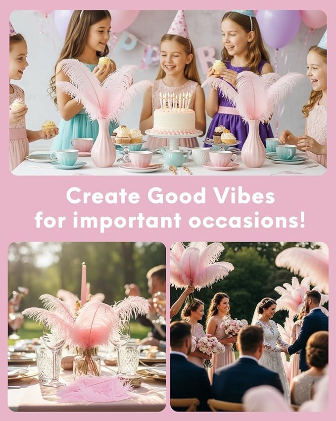 30pcs Light Pink Ostrich Feathers Natural Bulk 13-16in(33-40cm) Vase Craft Wedding Home Party Centerpieces Christmas Day Decoration