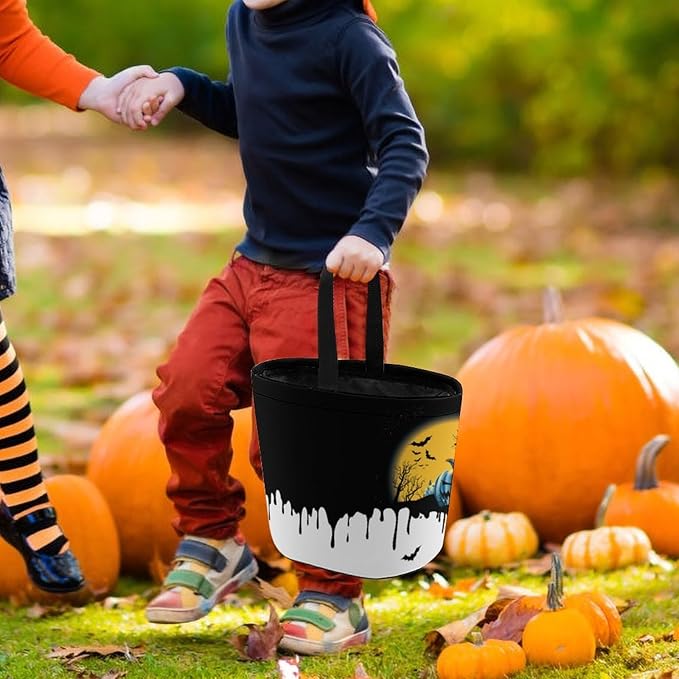 Personalized Halloween Trick or Treat Candy Bag with Name Custom Text Party Tote Bucket Halloween Candy Basket Gift (Bag-7)