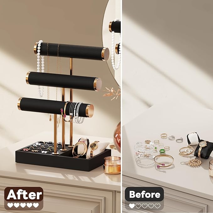 Abiglifty 3 Tier Necklace Holder Display, Jewelry Organizer, Jewelry Stand, Bracelet Display, Necklace Organizer, Bracelet holder, Jewelry Display for Necklace, Watches, Rings, Black