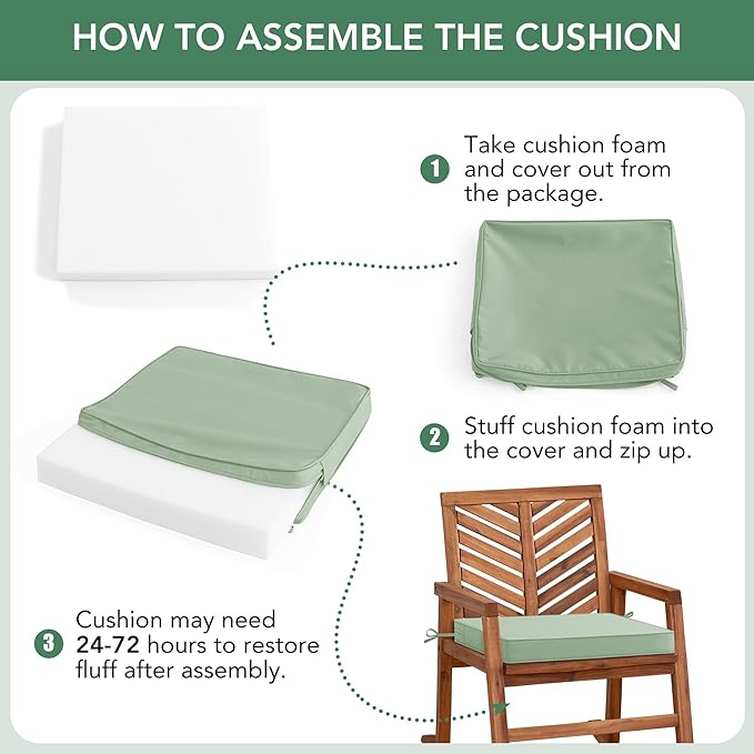 Outdoor Chair Cushions Set of 6: Waterproof & Fade Resistant Seat Cushion for Patio Furniture - 19 x 19 x 2 Inch Chair Pads with Ties and Hidden Zipper - Patio Chair Cushion Replacement, Sage Green