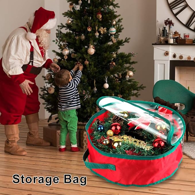TITA-DONG 20x20x6 Inch Wreath Storage Bag, Heavy Duty Oxford Fabric & PVC, Transparent Design, Double Zipper, Handle, Waterproof, Protects Decorations