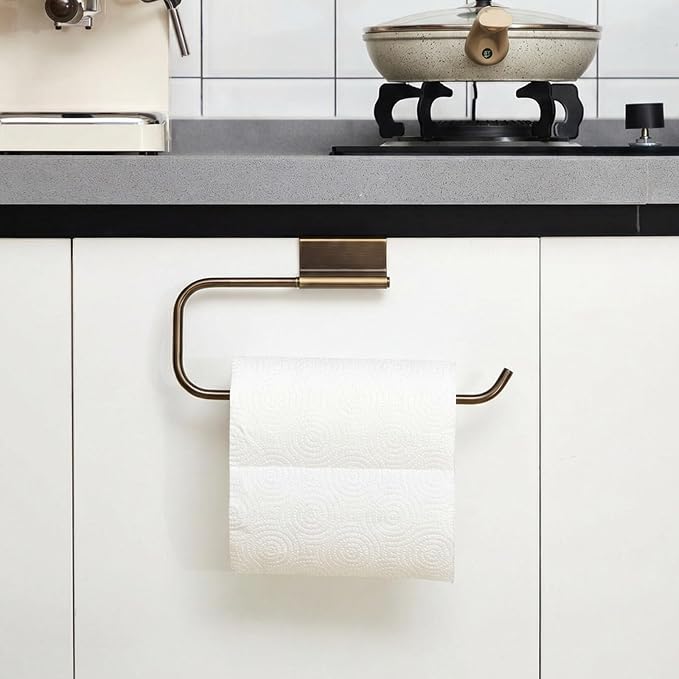 Yaocom 12.4 Inches Cabinet Door Paper Towel Holder Camper Under Sink No Drilling Paper Towel Storage and Dispenser for RV Kitchen Bathroom Laundry Room, Stainless Steel(Vintage Bronze,1 Pcs)