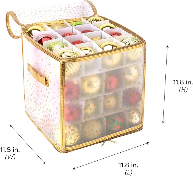 Simplify 64 Count Ornament Storage Box | Plastic | Decorative Organizer | Storage Bin | Gold | L12 x W12 x H12