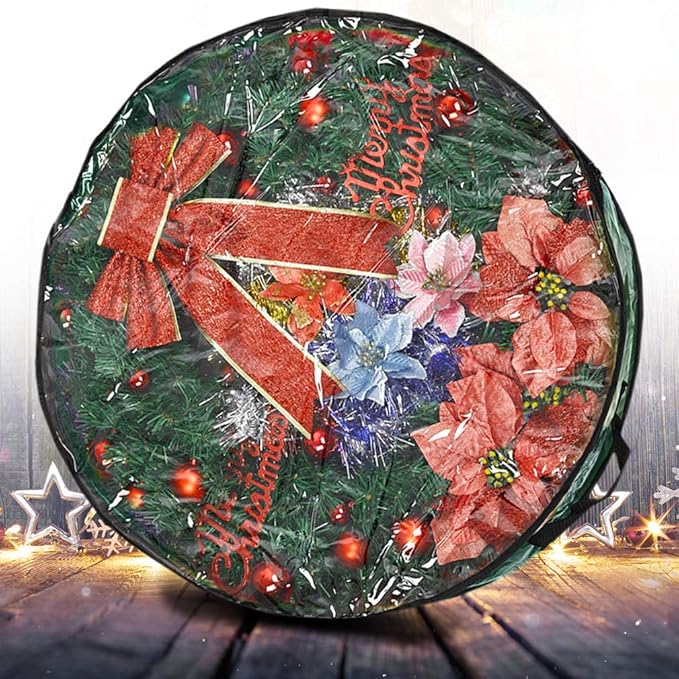 Propik Christmas Wreath Storage Bag 30" - Garland Holiday Container with Clear Window - Tear Resistant Fabric - 30" X 30" X 8" (Green)