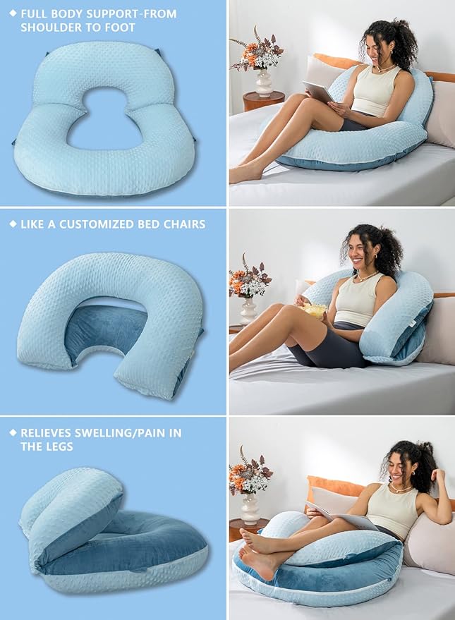 INSEN Reading Pillow, Back Pillow for Sitting in Bed for Reading, Nurse & Relax, Reading Pillow for Adults, Moms & Kids, Sit Up Pillow for Bed, Double-Sided Blue