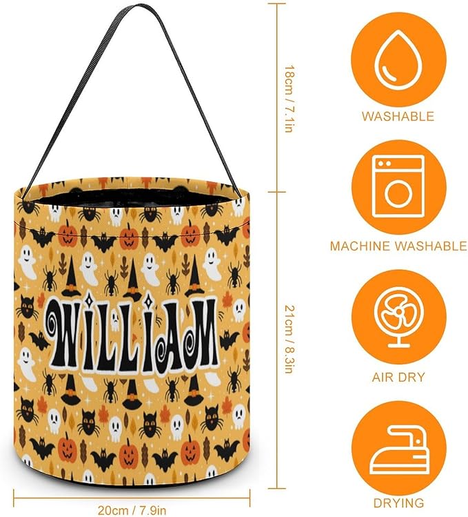 Personalized Halloween Trick or Treat Candy Bag with Name Custom Text Party Tote Bucket Halloween Candy Basket Gift (Bag-4)