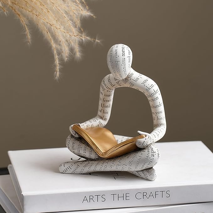 White Decor Reading Statue - Modern Abstract Thinker Sculptures - Resin Decorations for Living Room Coffee Table - Bookshelf Shelf Decor Accents for Dining Room Office - Gifts for Women