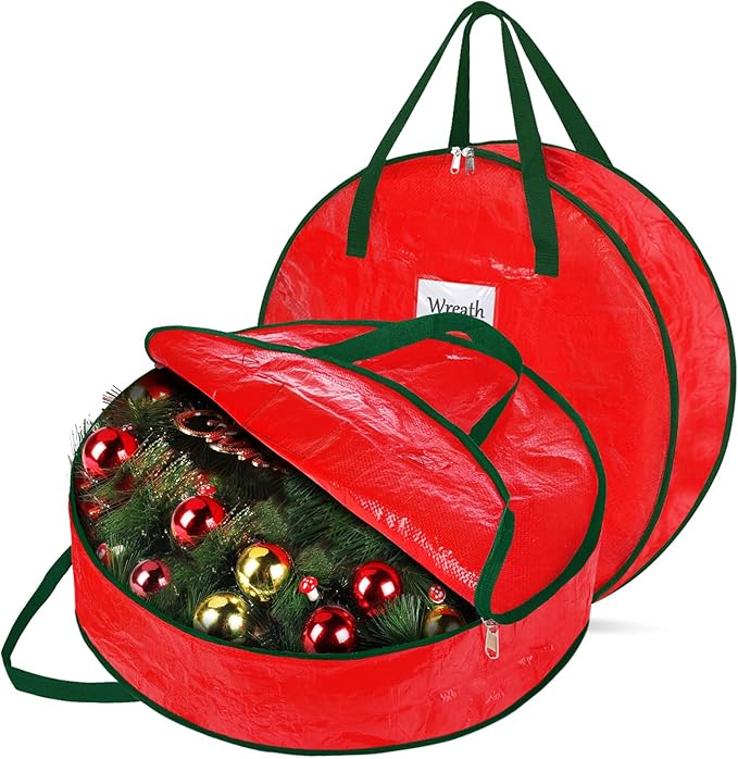 DeckTheHalls Christmas Wreath Storage Container, 2-PACK Waterproof Christmas Storage with Secure Zipper, Reinforced Carry Handles, Year-Round Protection for Christmas Garland & Holiday Decor (36 Inch)