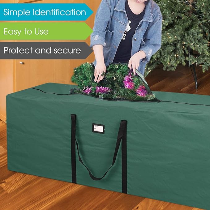 Primode Heavy Duty Christmas Tree Storage Bag | Fits Up to 9 Ft. Tall Disassembled Tree | 25" Height X 20" Wide X 65" Long | Durable 600D Oxford Material | Heavy Duty Xmas Storage Container (Green)