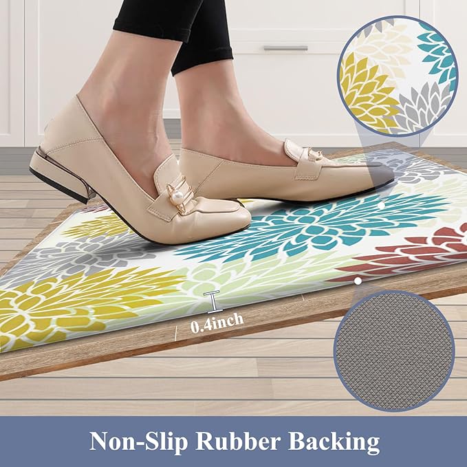 HEBE Anti Fatigue Kitchen Rugs Sets of 2, Non Slip Kitchen Mats for Floor, Waterproof Cushioned Comfort Standing Carpet for Kitchen Sink, Home Office, Laundry Room