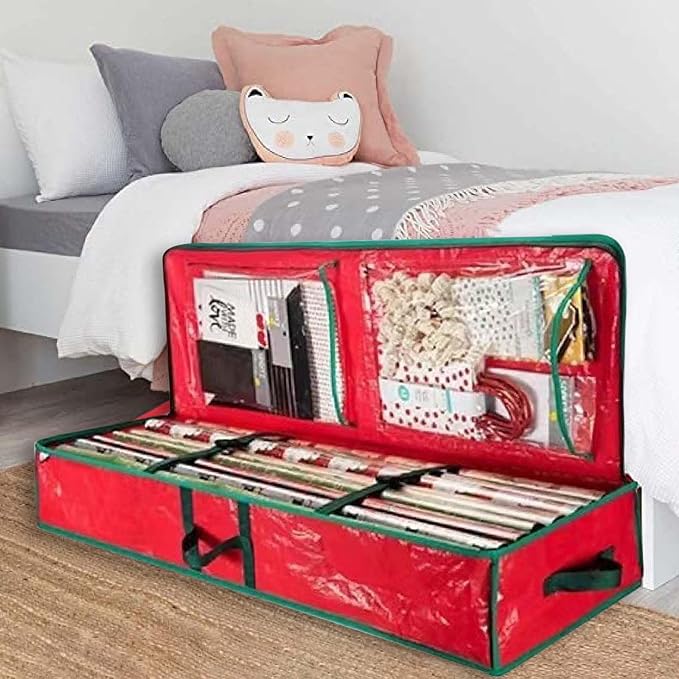 Storage Bag Organizer Christmas Storage Rack Spacious Under Bed Holiday Wrapping Paper Container Good For Gift Wrapping Ribbons Bows Wrapping Supplies Etc