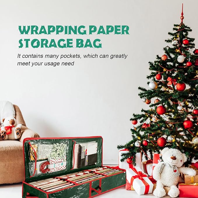 Wrapping Paper Storage Bag Xmas Wrap Organizer Multiple Pockets for Under Bed Wardrobe Storage for Crafts and Sundries Design for Holiday Present Wrapping