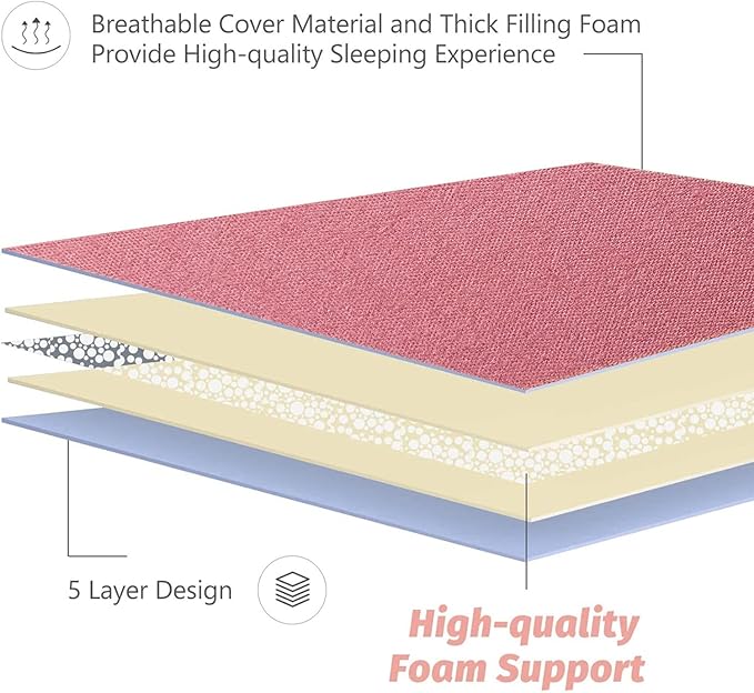 MAXYOYO Japanese Floor Mattress Futon Mattress, Thicken Sleeping Pad Foldable Roll Up Floor Futon for Adults Tatami Mat Dormitory Couch Lounger, Pink, Queen Size