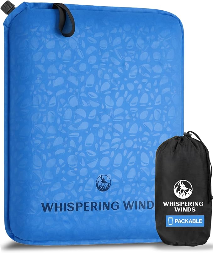 Whispering Winds Inflatable Seat Cushion - Comfortable Blow-up Foam Pad for Airplane, Travel, Stadium, Outdoors, Camping, Car & More